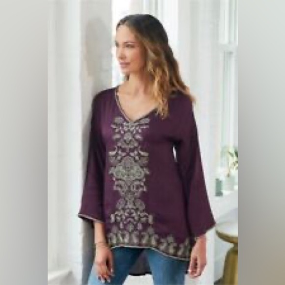 NWT Soft Surroundings Idaira Purple Embroidered Tunic Top Size Medium - Picture 1 of 11